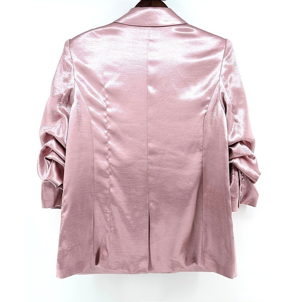 Cinq a Sept Kylie Ruched Sleeve Satin Blazer Light Pink Size 10 - Picture 9 of 9